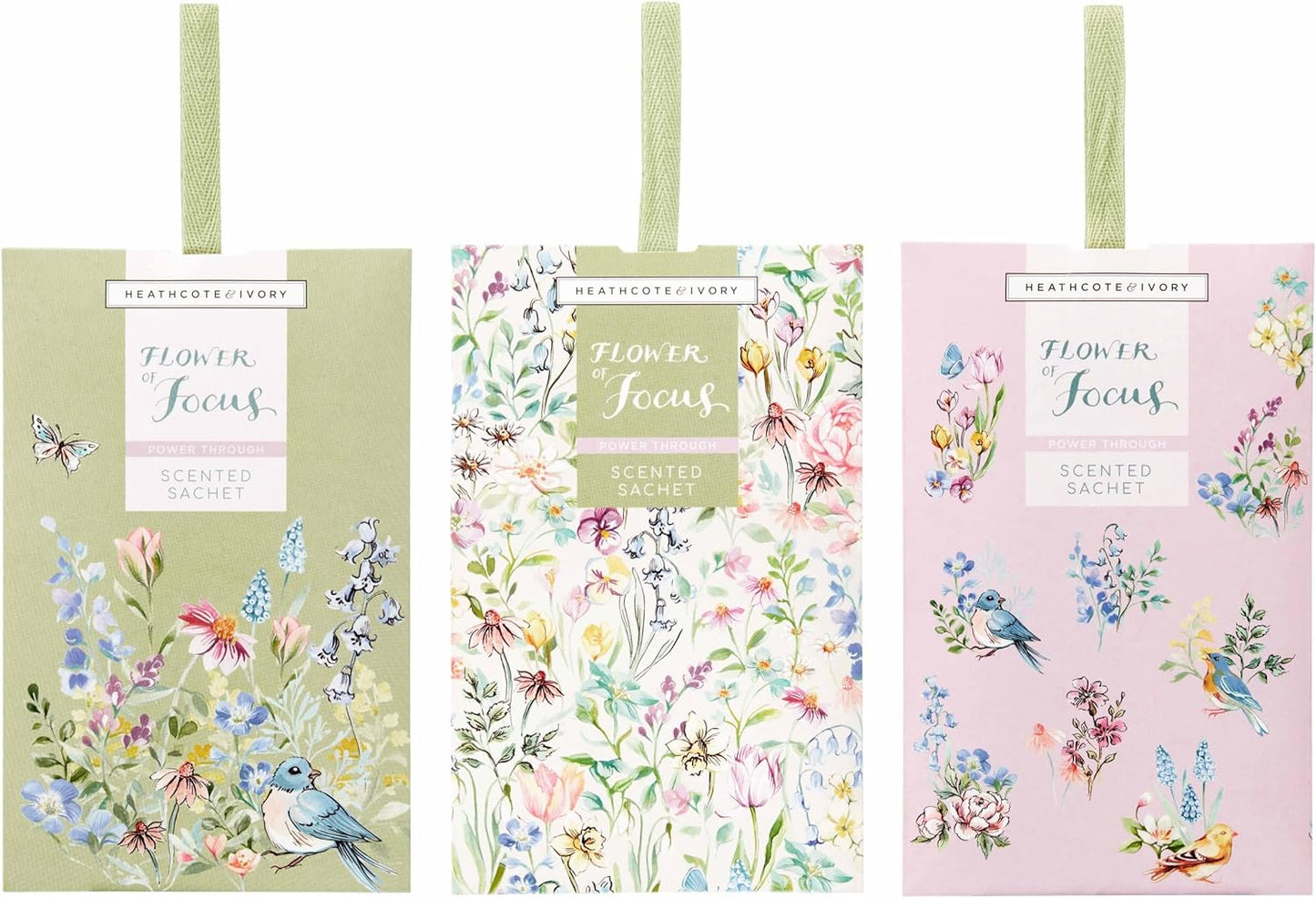 Heathcote & Ivory Flower of Focus 3 Scented Sachets | Freshen Spaces Around The Home | Enriched With Essential Oils | Cruelty Free & Vegan Friendly