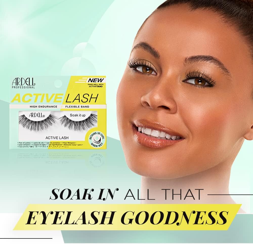 Ardell Active Lash Soak It Up False Eyelashes, Water-resistant, Medium Volume and Length, Vegan Friendly, 1 Pair (Pack of 1)