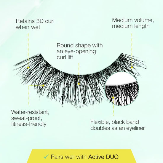 Ardell Active Lash Soak It Up False Eyelashes, Water-resistant, Medium Volume and Length, Vegan Friendly, 1 Pair (Pack of 1)