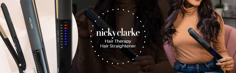 Nicky Clarke Premium Hair Therapy Straightener, Long Tourmaline Ceramic Plates, Fast Heat Up, 8 Heat Settings 160-230°C, LED Display & Digital Controls, 360° Swivel 3m Cable,