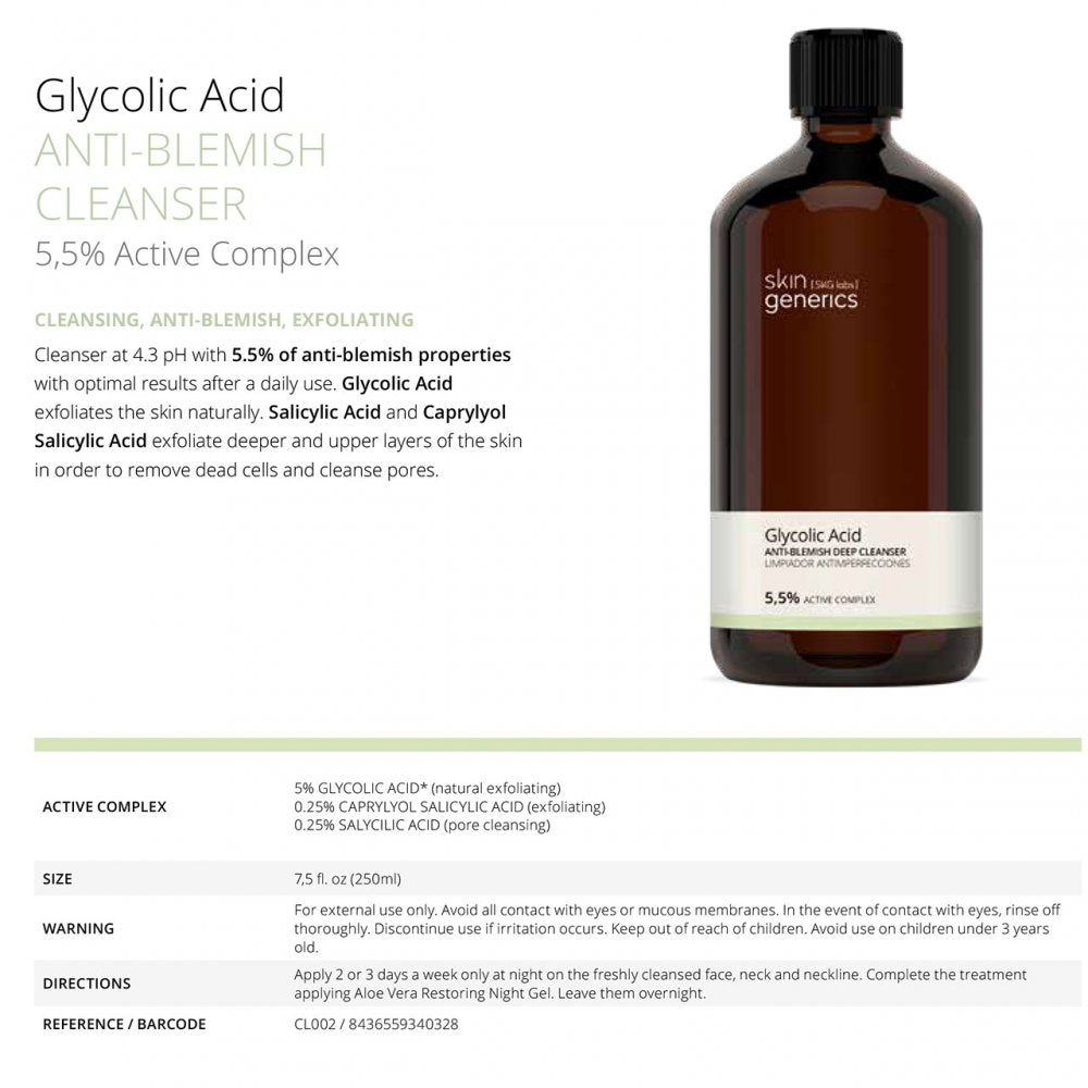 skin generics Anti-Blemish Cleanser Glycolic Acid 5,5% Active Complex, 30ml