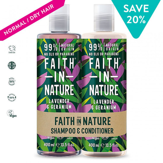 Faith in Nature Natural Lavender & Geranium Shampoo & Conditioner Set, Nourishing Vegan & Cruelty Free, Parabens and SLS Free, for Normal to Dry Hair, 2 x 400ml