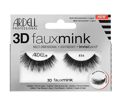 A pair of Ardell Fauxmink 854 showing its uneven lash lengths and feathery features