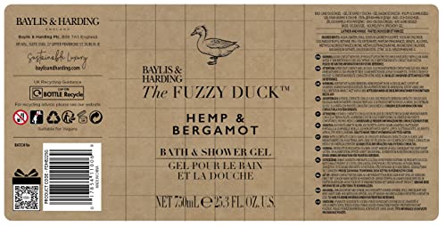 Baylis & Harding The Fuzzy Duck Men's Hemp & Bergamot Luxury Bath & Shower Gel 750ml Gift - Vegan Friendly