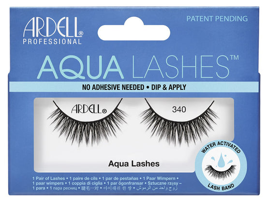  Front view of an Ardell Aqua Lash 340 false lashes set in complete retail wall hook packaging