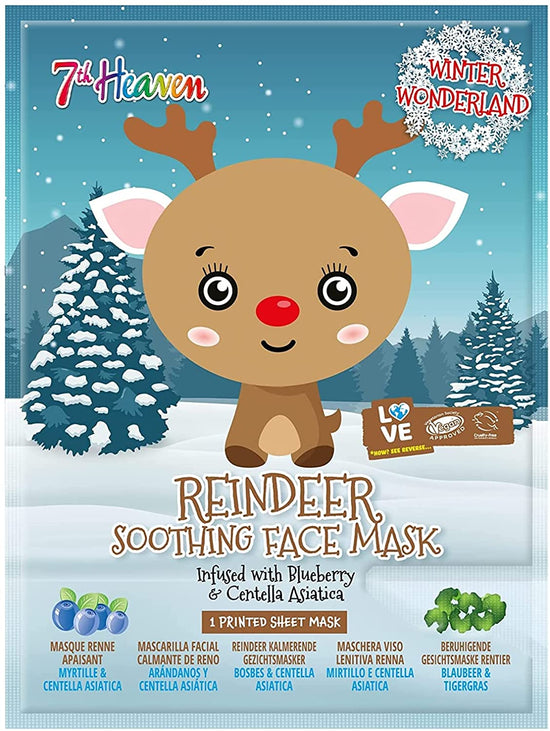 7th Heaven Winter Wonderland Reindeer Facial Sheet Mask Infused with Blueberry and Centella Asiatica