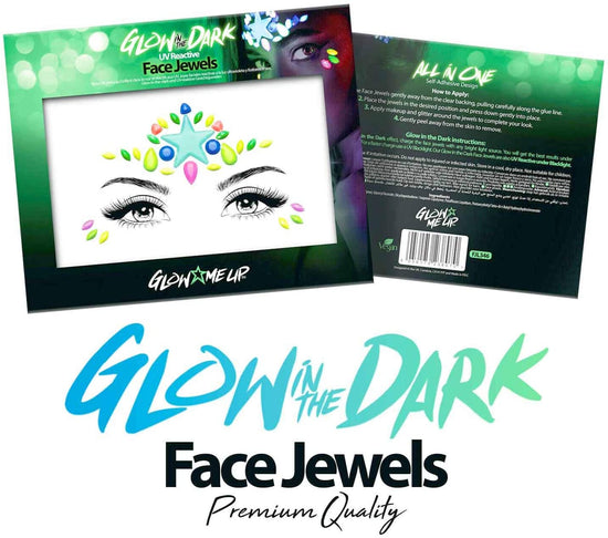 Glow in the Dark Face Jewels Stickers - Halloween temporary tattoo face gems - Luminous glow Face Gems - great with fake blood, glowsticks, glow in the dark face paint, uv face paint