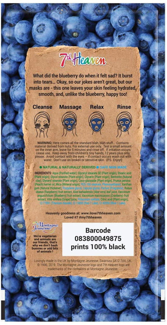  7th Heaven Superfood Blueberry Mud Face Mask with Refreshing Raspberry and Anti-oxidant Blueberry to Soothe and Hydrate Skin - Ideal for All Skin Types