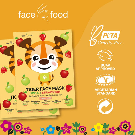 7th Heaven Face Food Tiger Sheet Face Mask Apple And Strawberry Revitalising Mask To Refresh Tired Skin