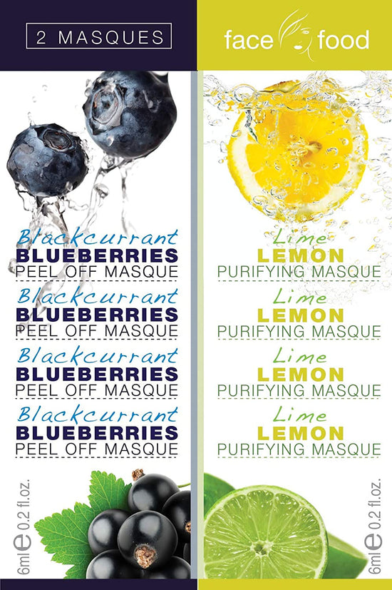 7th Heaven Face Food Blackberry & Blueberries Peel Off Mask 6ml and Lime & Lemon Purifying Mask 6ml