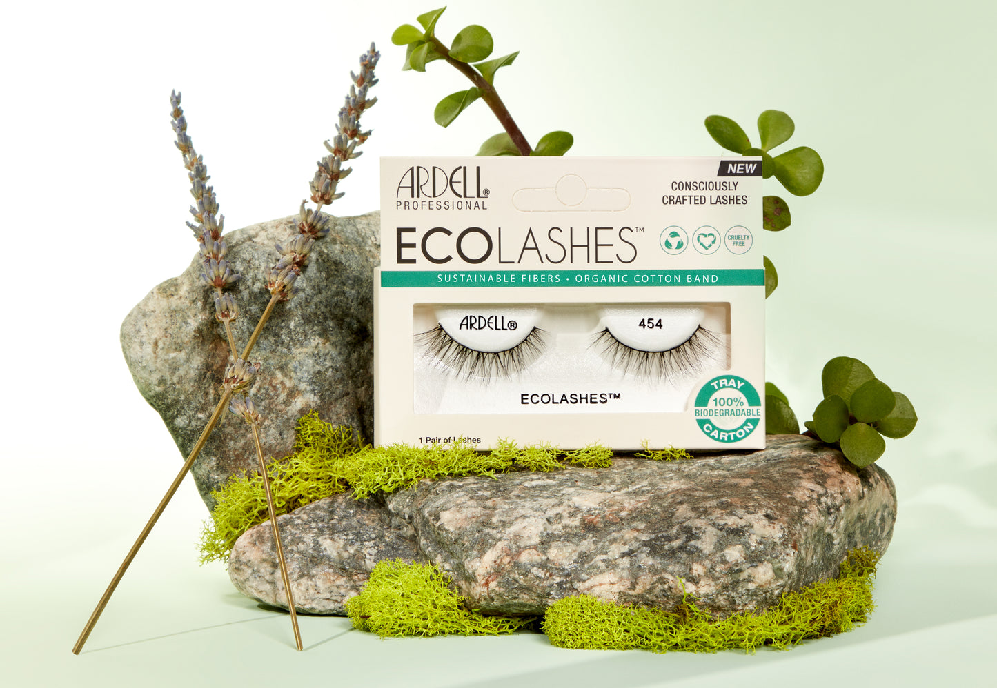 Frontview of a wall-hook ready retail pack of Ardell's Ecolashes 454 with printed text