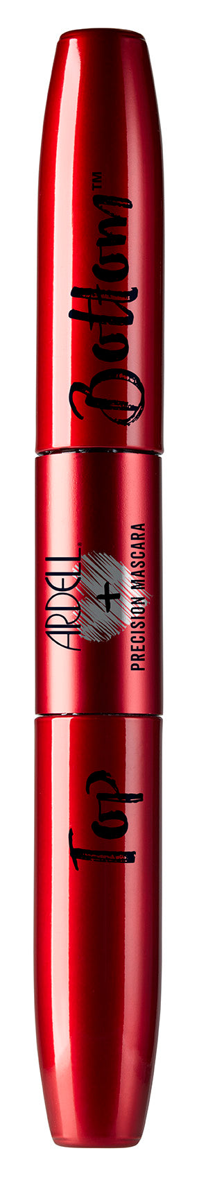 Capped bottle of Ardell Top Bottom Precision Mascara Black standing upright in a white color setting