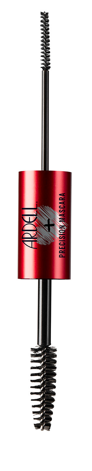 Capped bottle of Ardell Top Bottom Precision Mascara Black standing upright in a white color setting