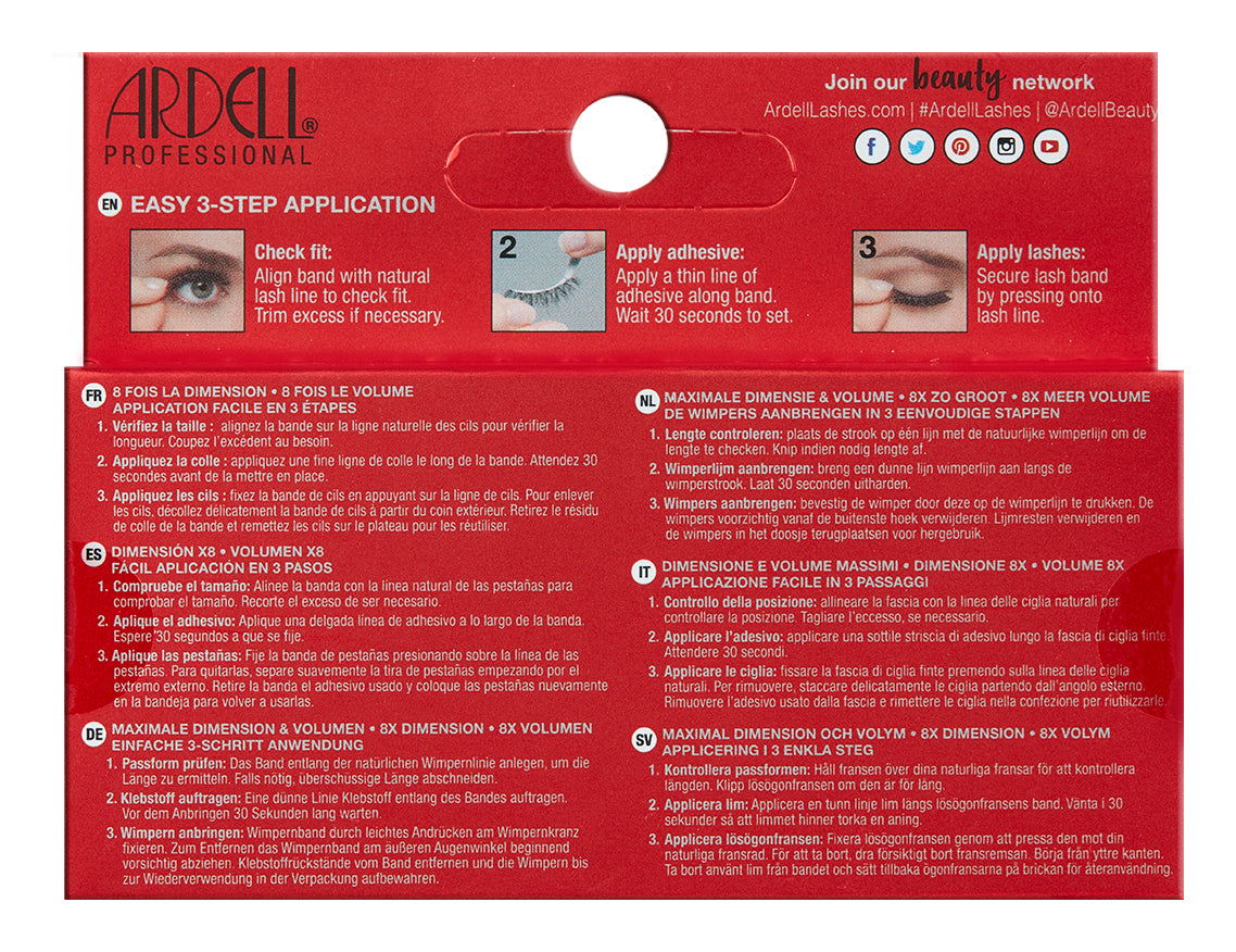 The back of Ardell 8D Lash 950 packaging with application instructions written in different languages