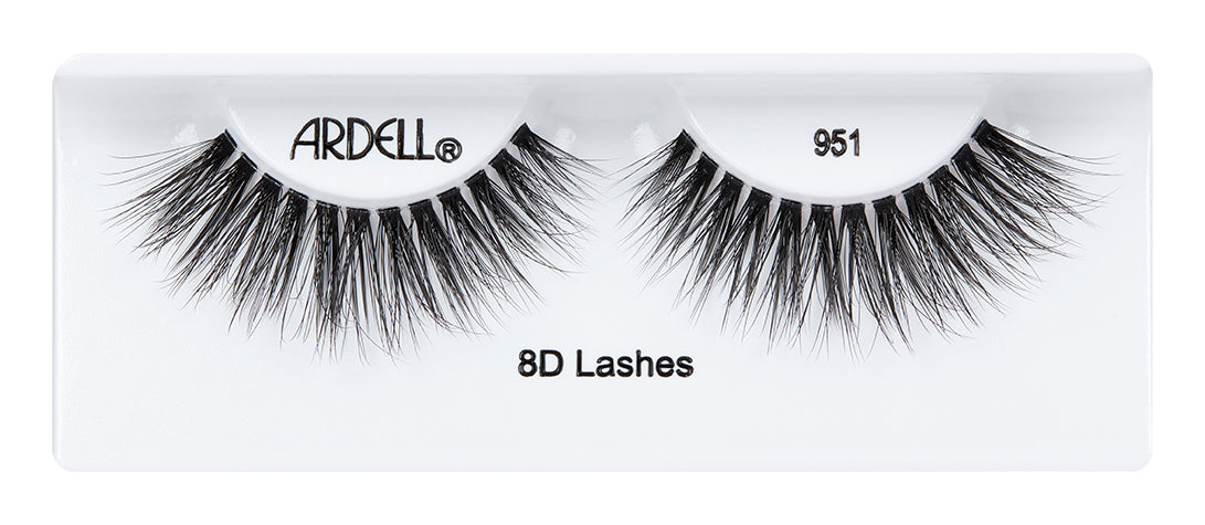 A Russian-inspired pair of Ardell 8D Lash 951 features a maximum volume, extended length, & a coquettish flared silhouette.