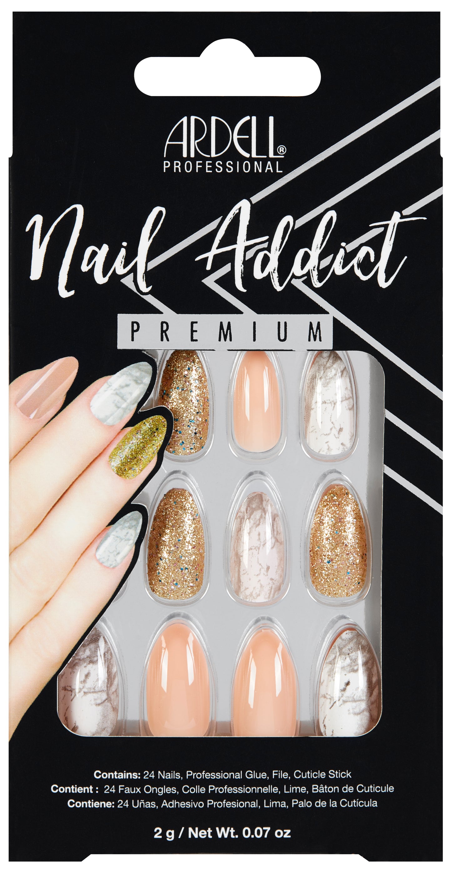Load image into Gallery viewer, Ardell Nail Addict Premium Nails Pink Marble and Gold
