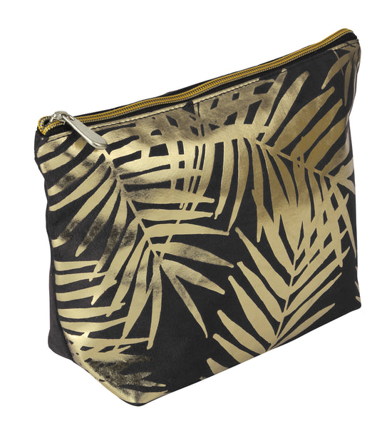 Fancy Metal Goods Black Velvet with Gold Foil Palm Leaves Cosmetic Bag