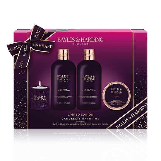 Baylis & Harding Limited Edition Wild Fig & Pomegranate Luxury Candlelit Bathtime Gift Set - Vegan Friendly
