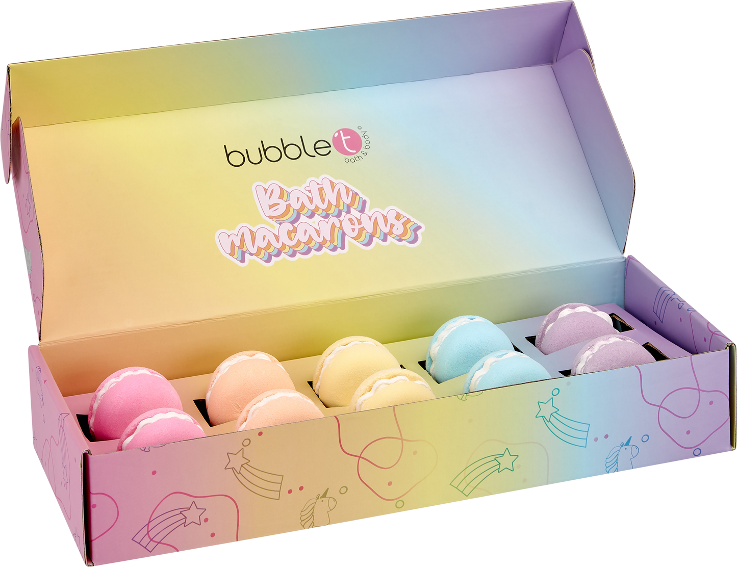 Bubble T Rainbow Tea Mini Macaron Bath Bomb Fizzer Gift Set (10 x 50g)