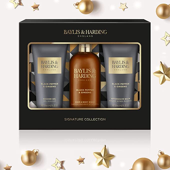 Baylis & Harding Signature Men's Black Pepper & Ginseng Luxury Bathing Trio Gift Set - Vegan Friendly