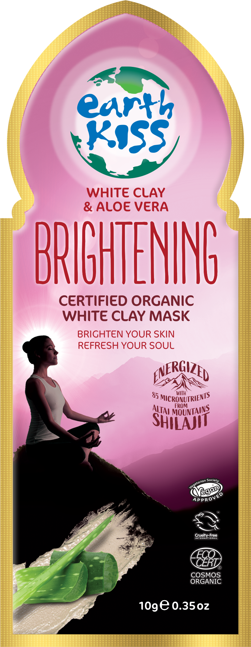 Earth Kiss Inspirations Brightening Organic White Clay Mask with Shilajit, White Clay and Aloe Vera to Brighten Your Skin, 10g