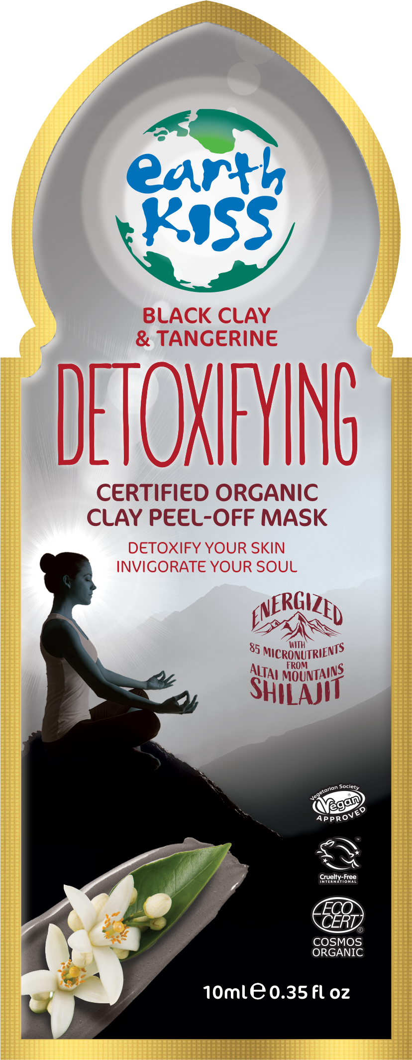 Earth Kiss Inspirations Detoxifying Organic Clay Peel Off Mask (10ml) with Shilajit, Black Clay and Tangerine to Detoxify Your Skin