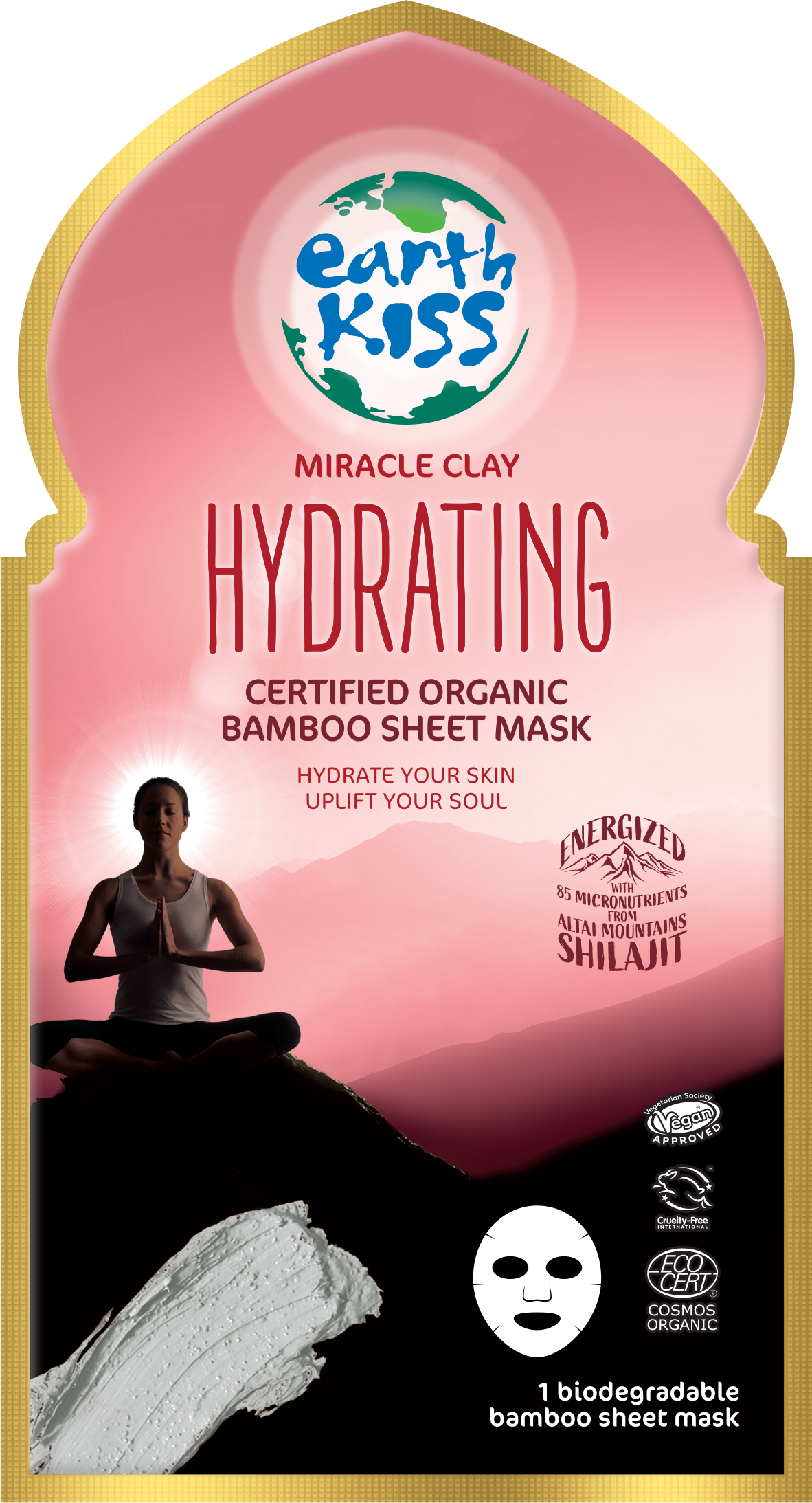 Earth Kiss Inspirations Hydrating Organic Bamboo Sheet Mask with Shilajit and Miracle Clay to Hydrate Your Skin