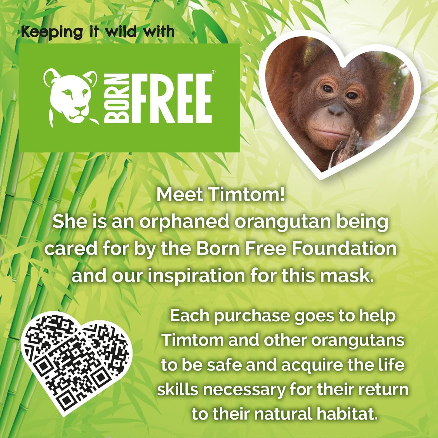 7th Heaven Born Free TimTom Orangutan Sheet Face Mask Enriched with Banana and Coconut to Nourish, Hydrate and Revitalise Skin - Ideal for All Skin Types, Fun for Parties and Selfies (Ages 8+)