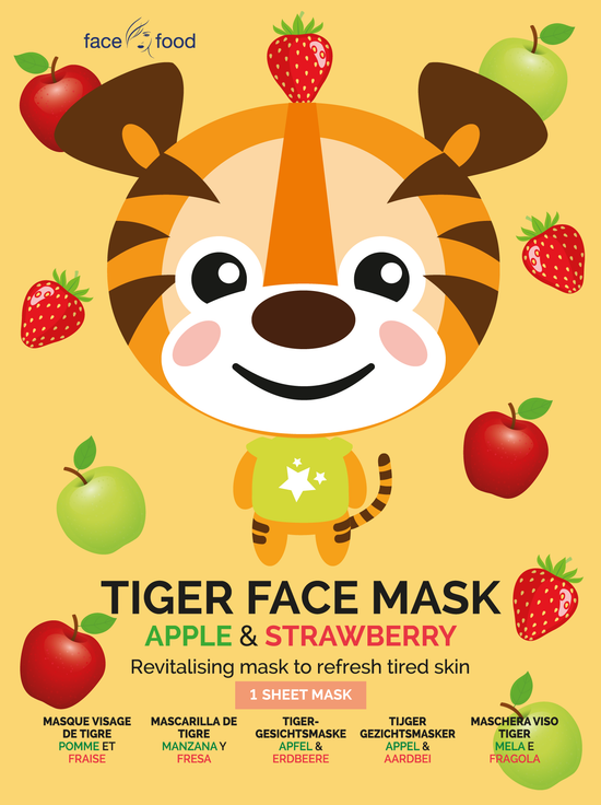 7th Heaven Face Food Tiger Sheet Face Mask Apple And Strawberry Revitalising Mask To Refresh Tired Skin
