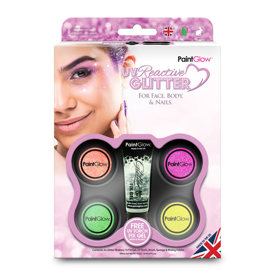 PaintGlow UV Reactive Glitter Boxset for Face, Body and Nails