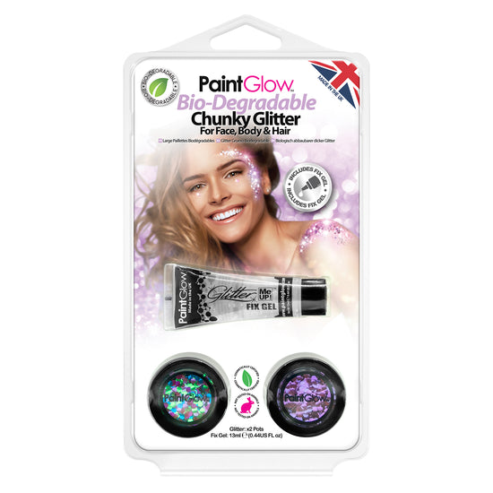 PaintGlow Bio-Degradable Chunky Glitter for Face, Body & Hair (Pack 2)