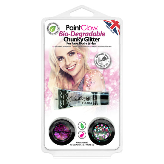 PaintGlow Bio-Degradable Chunky Glitter for Face, Body & Hair (Pack 7)