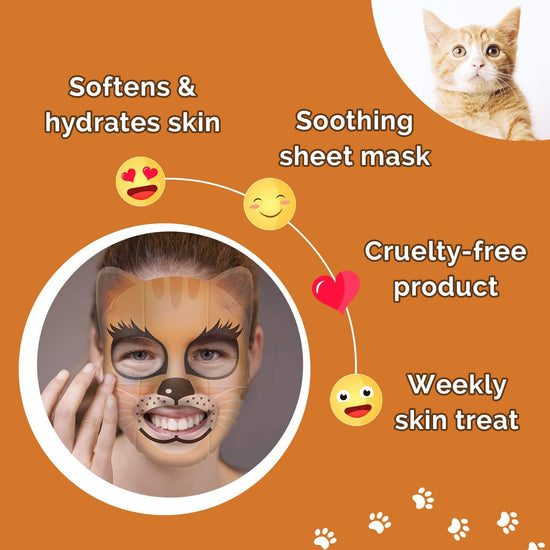7th Heaven Kitten Face Sheet Mask with Cucumber and Aloe Vera to Soften and Hydrate Skin - Ideal for All Skin Types, Fun for Parties and Selfies (Ages 8+)