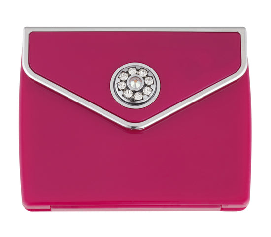 Fancy Metal Goods Tri fold Envelope 5x Mirror Compact with Swarovski crystal elements - Pink