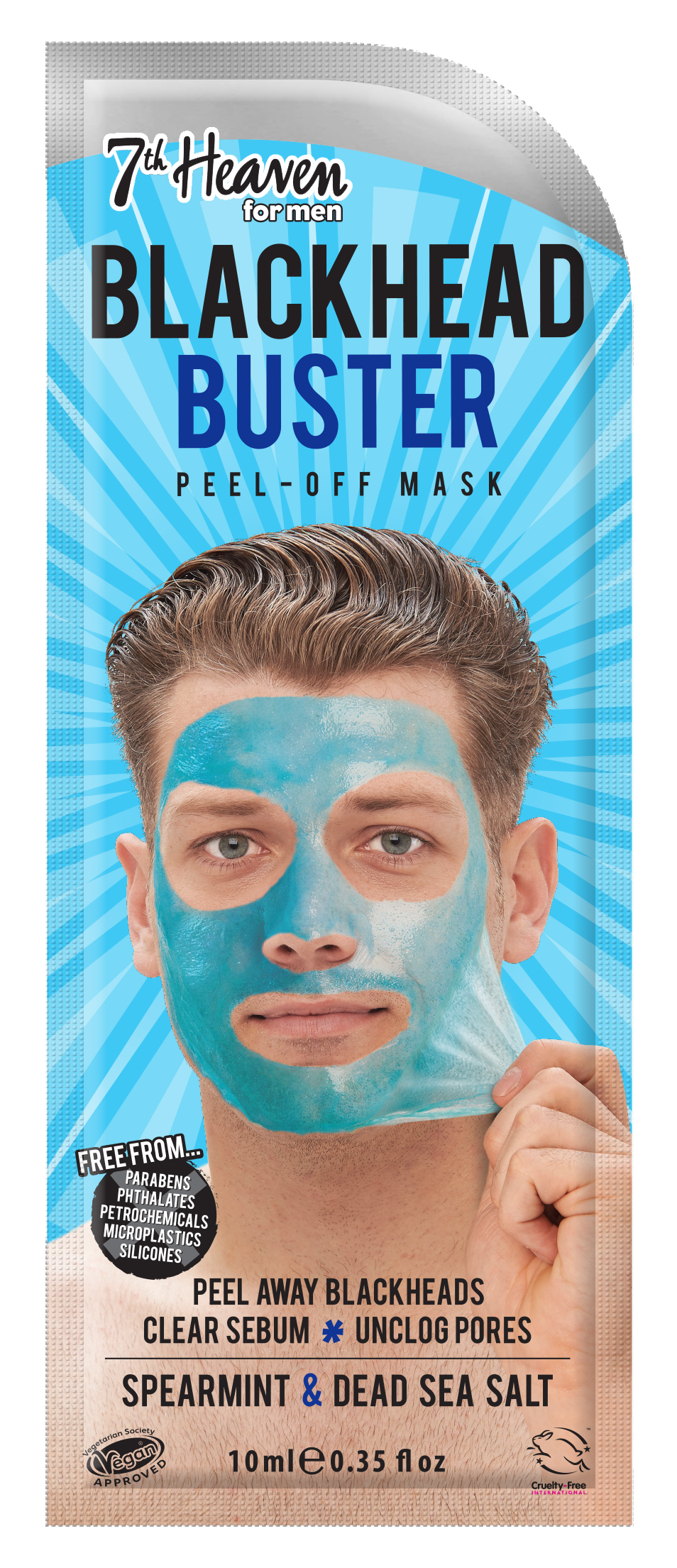 7th Heaven for Men - Blackhead Buster Cleansing Peel-Off Face Mask with Spearmint and Dead Sea Salt to Peel Away Blackheads, Clear Sebum and Unclog Pores