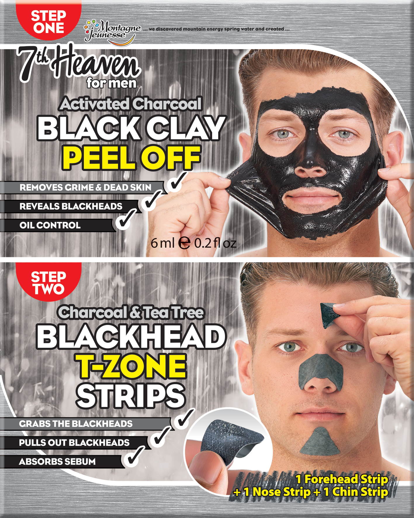7th Heaven Men's Black Clay Peel Off / Blackhead T-Zone Strips Duo Sachets