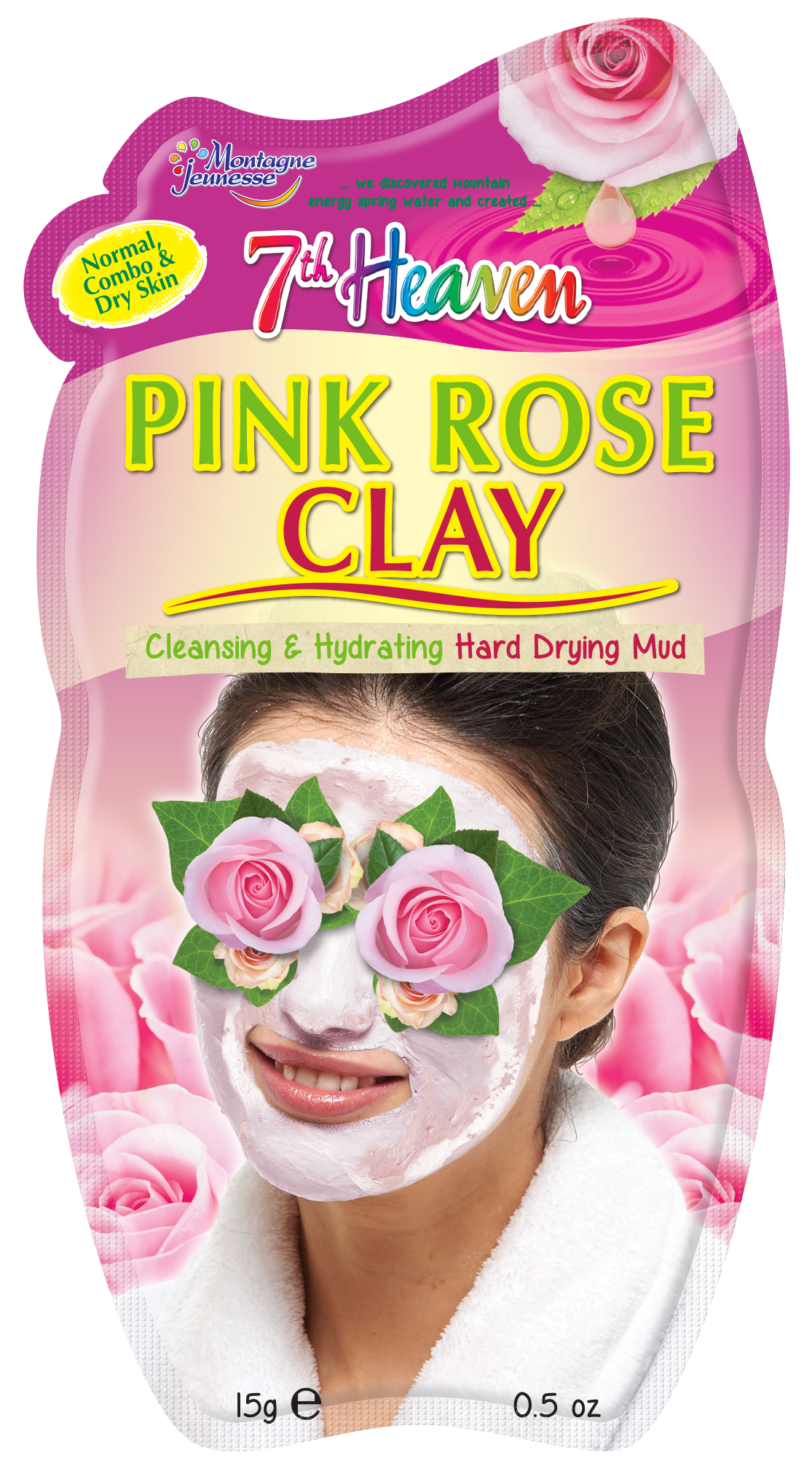  7th Heaven Pink Rose Clay Hard Drying Mud Face Mask with Shea Butter, Damask Rose and Marula Oil to Cleanse and Hydrate Skin - Ideal for Normal, Combination and Dry Skin