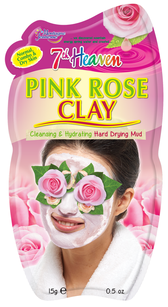  7th Heaven Pink Rose Clay Hard Drying Mud Face Mask with Shea Butter, Damask Rose and Marula Oil to Cleanse and Hydrate Skin - Ideal for Normal, Combination and Dry Skin