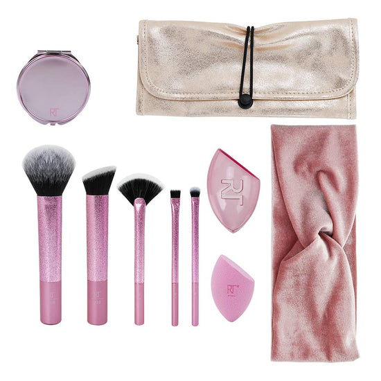 Real Techniques Limited Edition Star Studded Full Face Makeup Brush Set with Clutch, Hairband and Compact Mirror