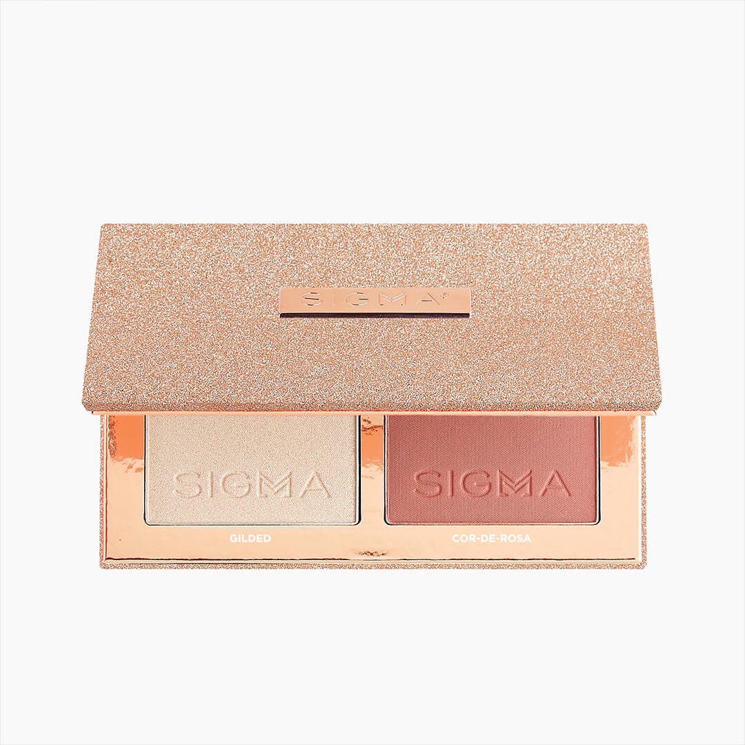 Sigma Beauty Rose Glow Cheek Duo - Highlighter and Blush with Travel Brush