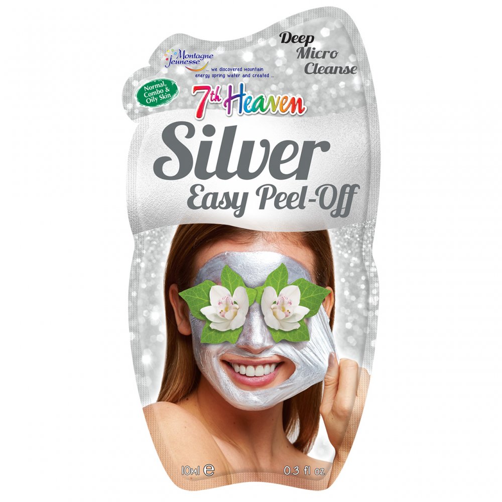 7th Heaven Silver Peel-Off Mask, Mask with Powder Smithsonite, Pressed Orchid and Crushed Violets, Helps Purify, Tone and Tighten your Skin, Normal, Combo or Oily Skin, 3-Pack of, 0.3 FL, Sachets