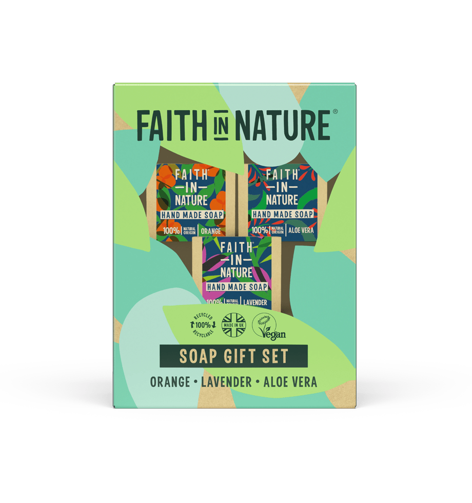 Faith in Nature Soap Gift Set - Orange, Lavender and Aloe Vera, 100g