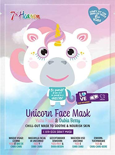 7th Heaven Unicorn Face Sheet Mask with Yuzu Fruit and Dubia Berry to Soothe and Nourish Skin - Ideal for All Skin Types, Fun