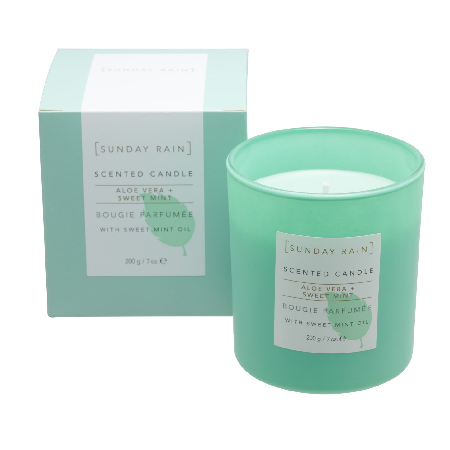 Load image into Gallery viewer, Sunday Rain Aloe Vera &amp;amp; Sweet Mint Soy Candle, with Aromatherapy Oils, Up to 40 Hours Burn Time, Refreshing &amp;amp; Calming Fragrance, 265g
