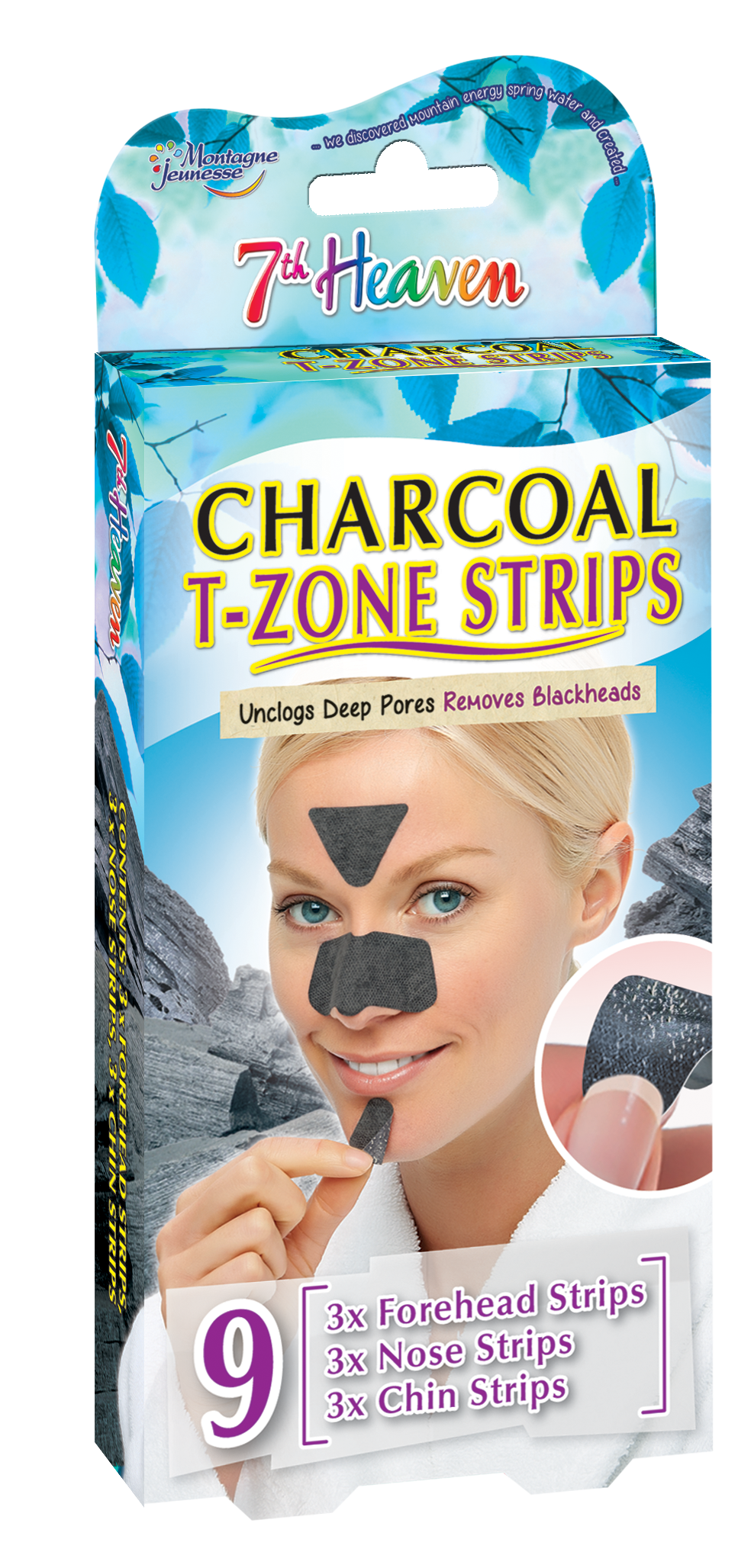  7th Heaven Blackhead Pull-Out T-Zone Strips with Activated Charcoal, Squeezed Aloe Vera and Crushed Witch Hazel for Ultra Clear Pores (Contains Forehead, Nose and Chin Strips)