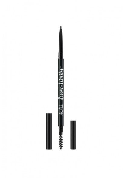 An upside-down look of Ardell Mechanical Brow Pencil in Dark Brown shade with a triangular pointed tip and spoolie brush