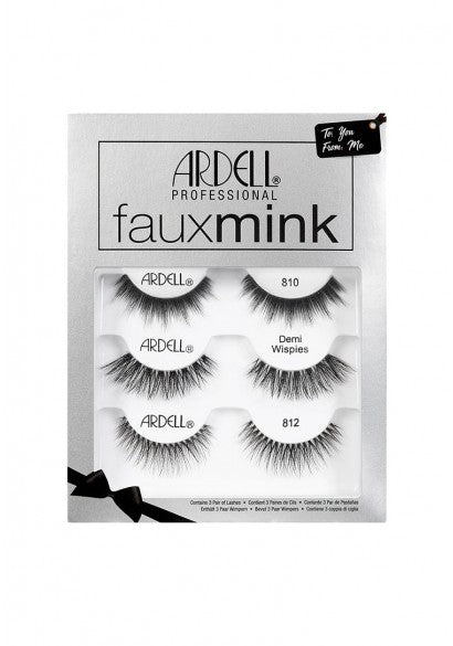 Frontage of Faux Mink 3 pair Gift Set in sealed packaging with the printed label of Faux Mink wispies, 817 & 811