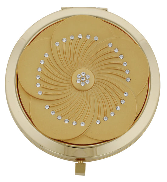 Fancy Metal Goods Gold Flower Mirror Compact with Swarovski Crystal
