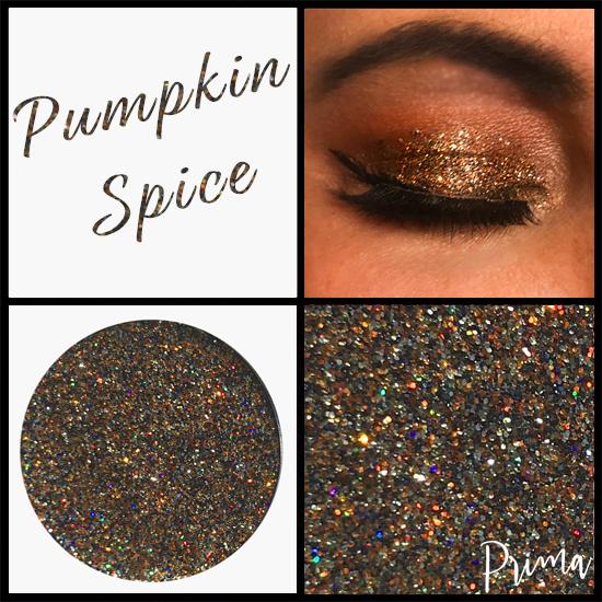 Prima Makeup Pressed Glitter Eyeshadows Black, Brown & Orange Multi Tonal  -Pumpkin Spice